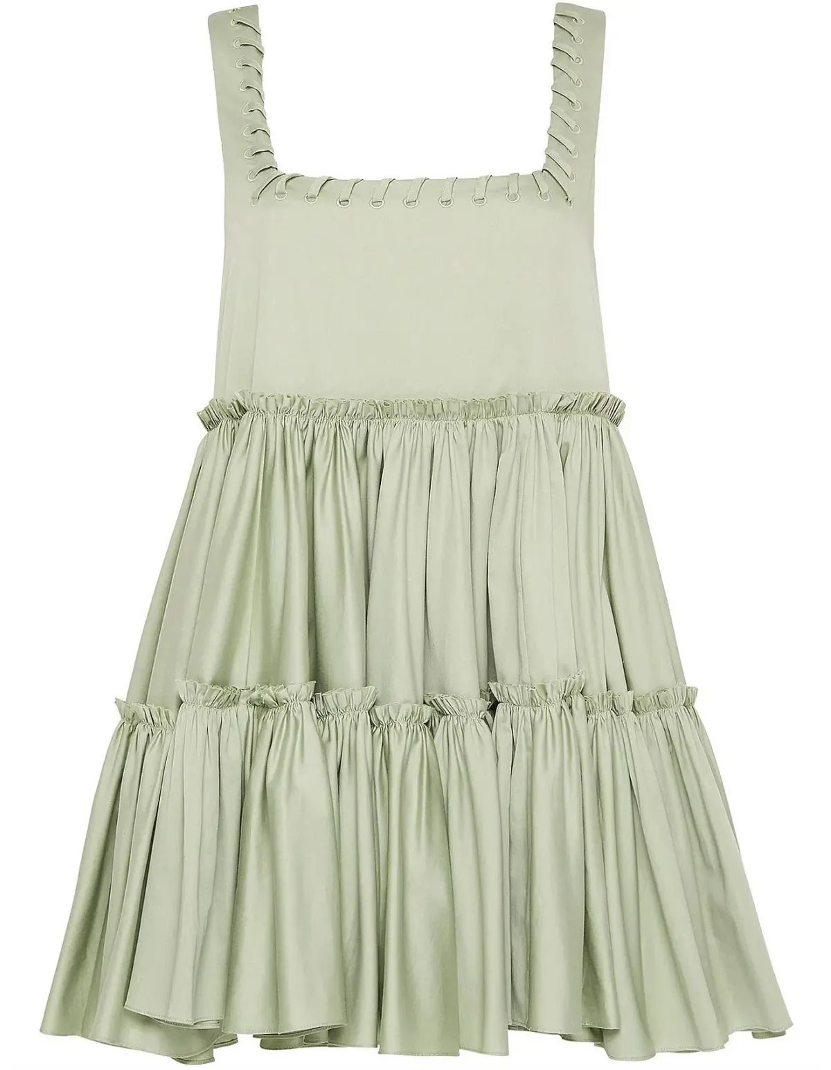 Aje Hushed Cotton Square Neck Mini Dress in Bamboo Green Size 14 photo 5