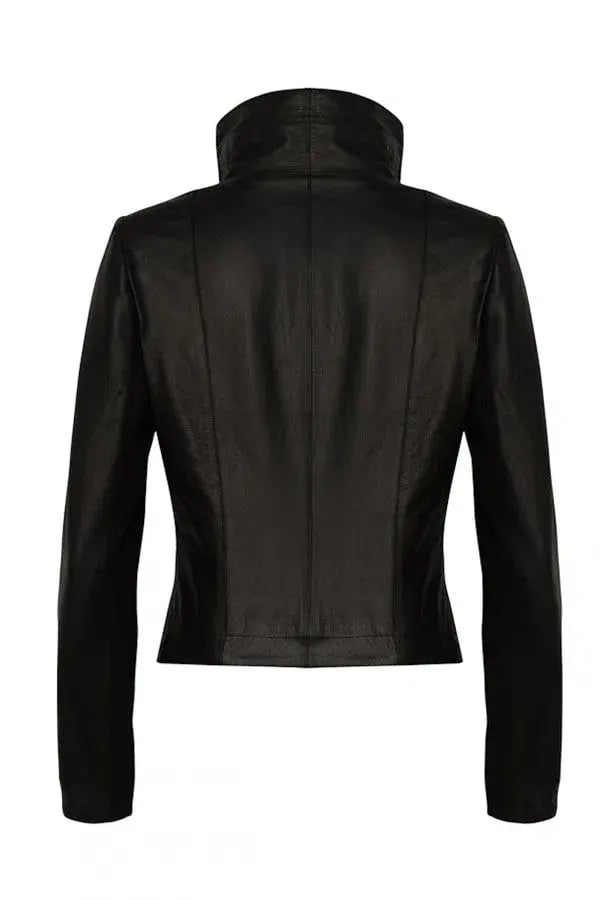 White Suede Leather Tumble Jacket Matt Black Size 6 photo 3