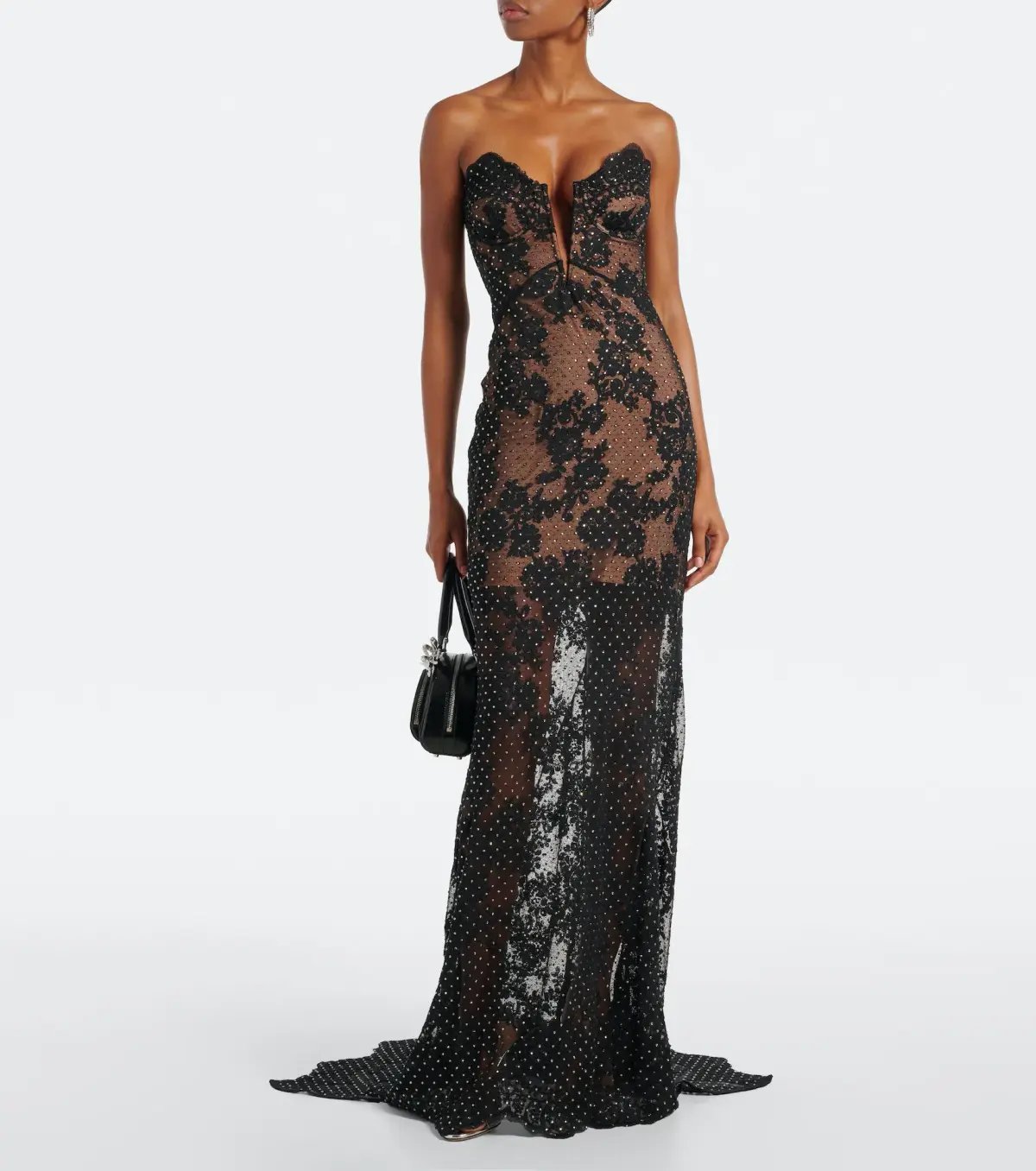 Self Portrait Rhinestone Lace Maxi Dress Black Size S/AU 8 photo 2