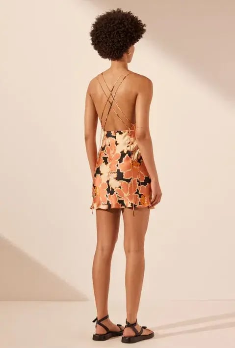 Shona Joy Rosa Silk Plunged Double Strap Mini Dress Coral/Pink Multi Size 8 photo 4