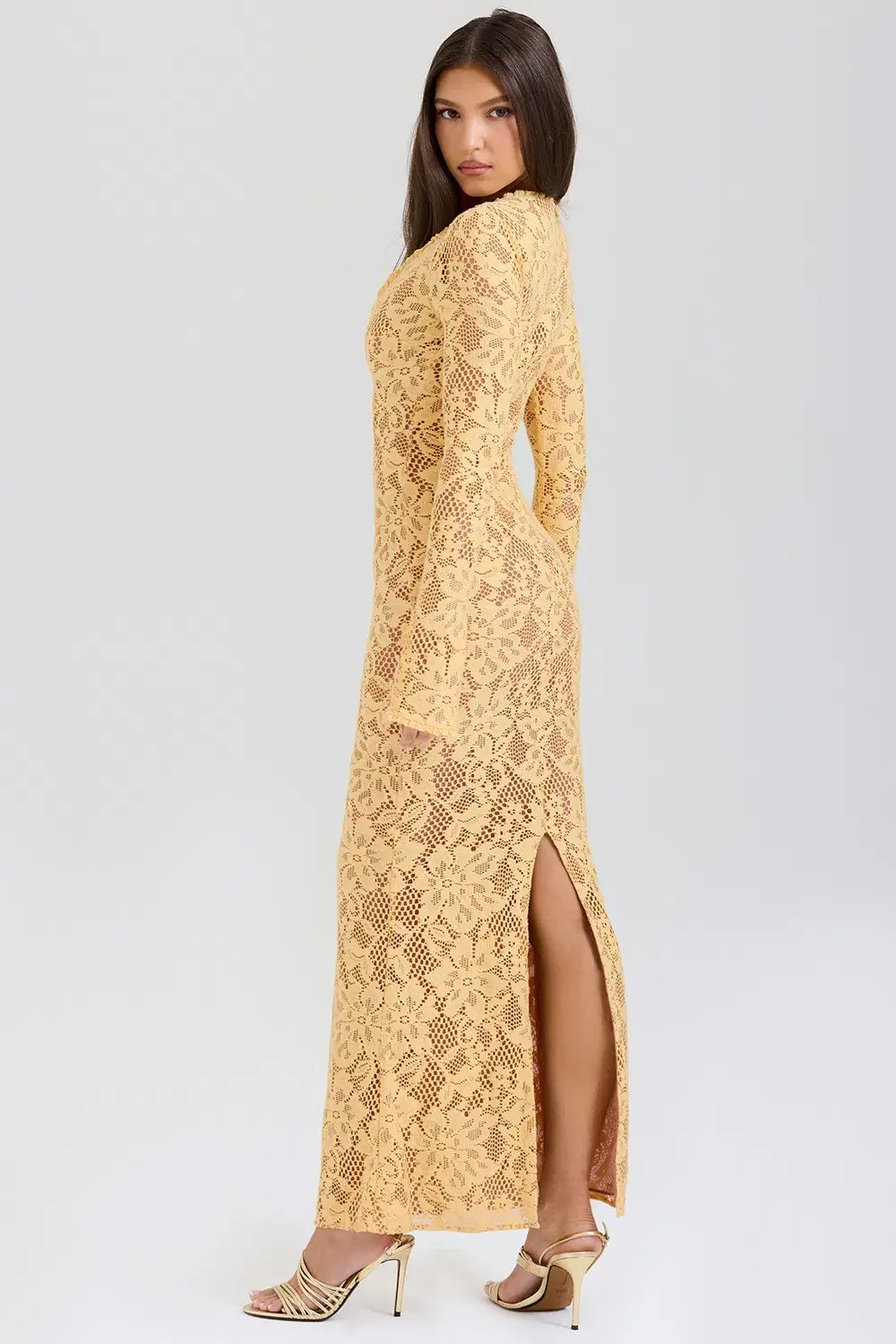 House Of CB Indiana Plunge Lace Maxi Dress Apricot Yellow Size XS / AU 6 photo 2