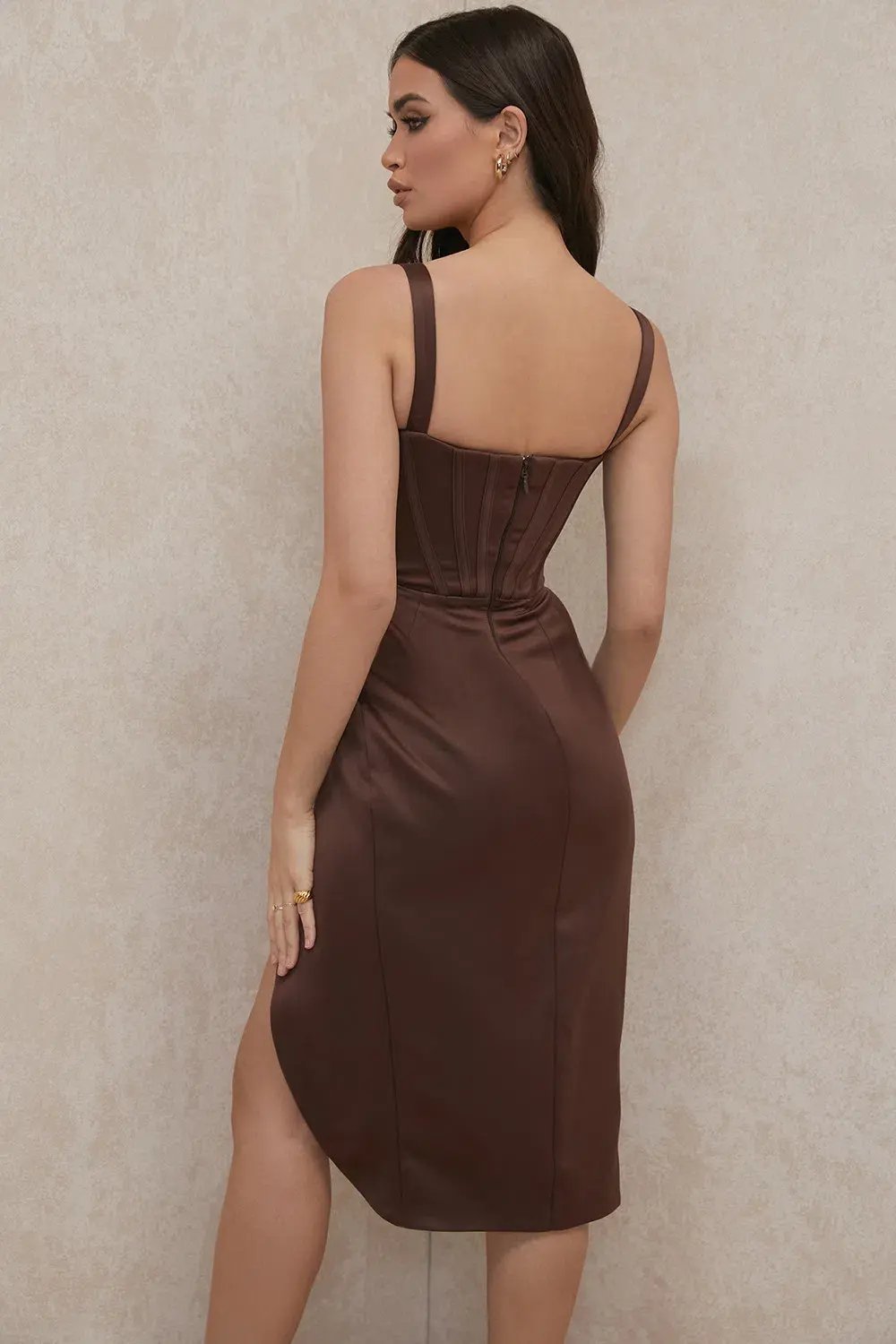 House of CB Faye Satin Corset Midi Dress Brown Size S / Au 6 photo 4
