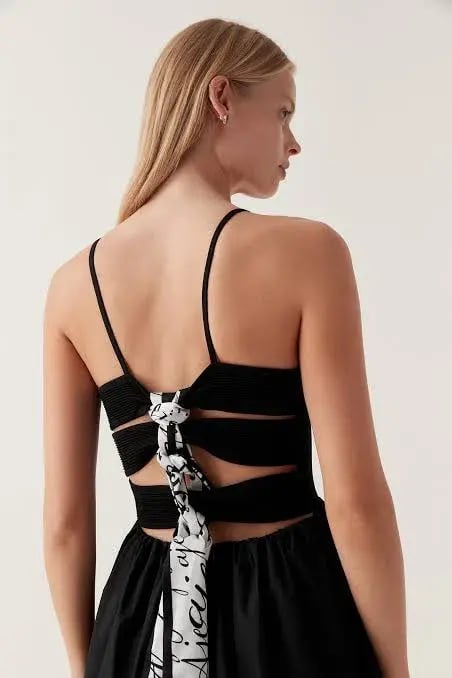 AJE Danica Tie Back Scarf Midi Dress Black 6 photo 2