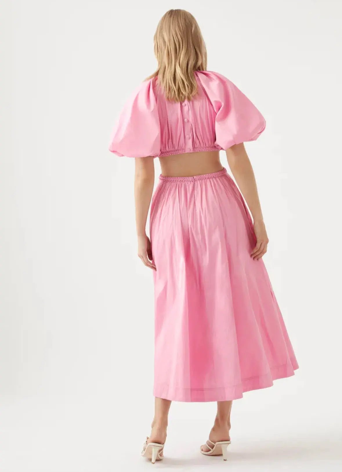 Aje Capucine Puff Sleeve Midi Dress Bon Bon Pink Size 6 photo 3