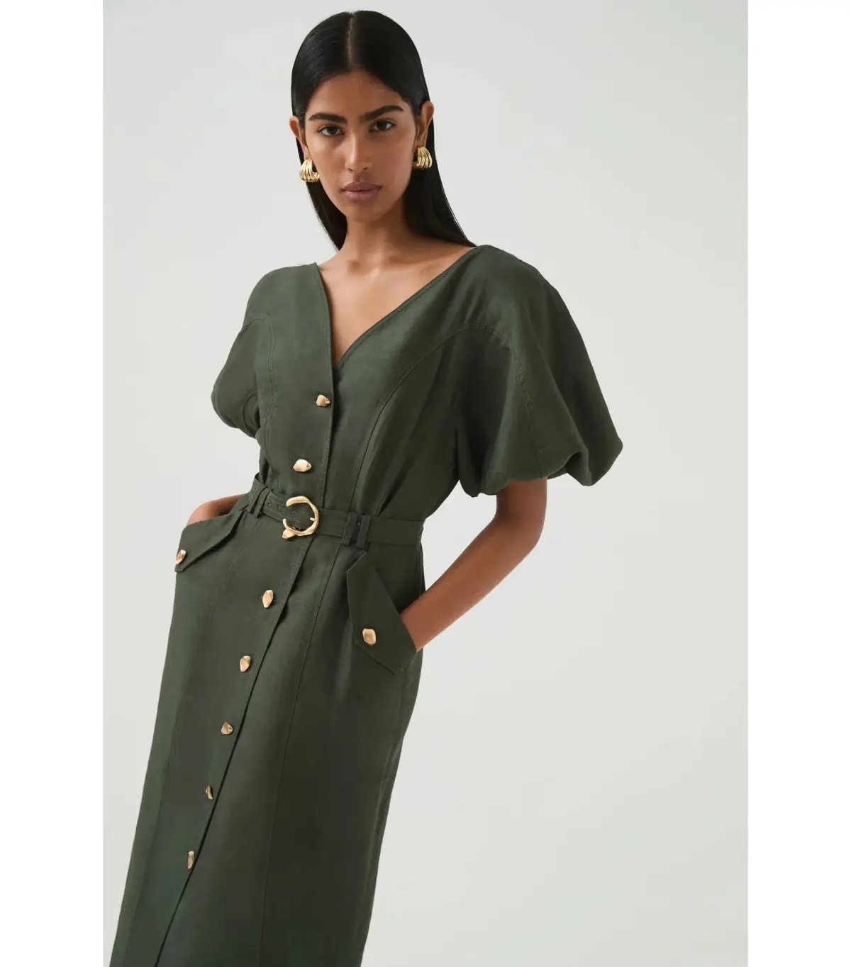 Aje Paloma Utility Midi Dress Midnight Green Size 10 photo 3