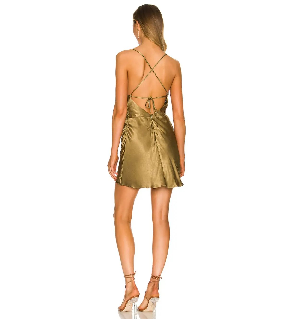 Shona Joy Alma Asymmetrical Bias Cowl Mini Dress in Cumin Green Size AU 6 photo 2