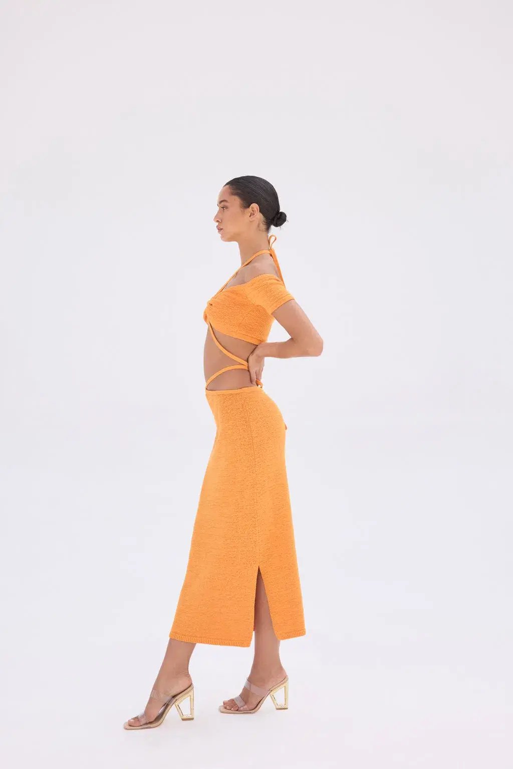 Cult Gaia Cessaly Knit Top & Hedda Knit Skirt Set Marigold Orange Size XS photo 3