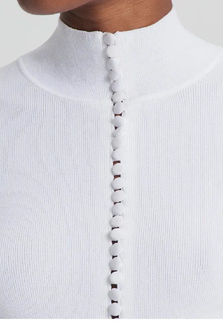 Scanlan Theodore Crepe Knit Button Polo in White Size 12 / L photo 6