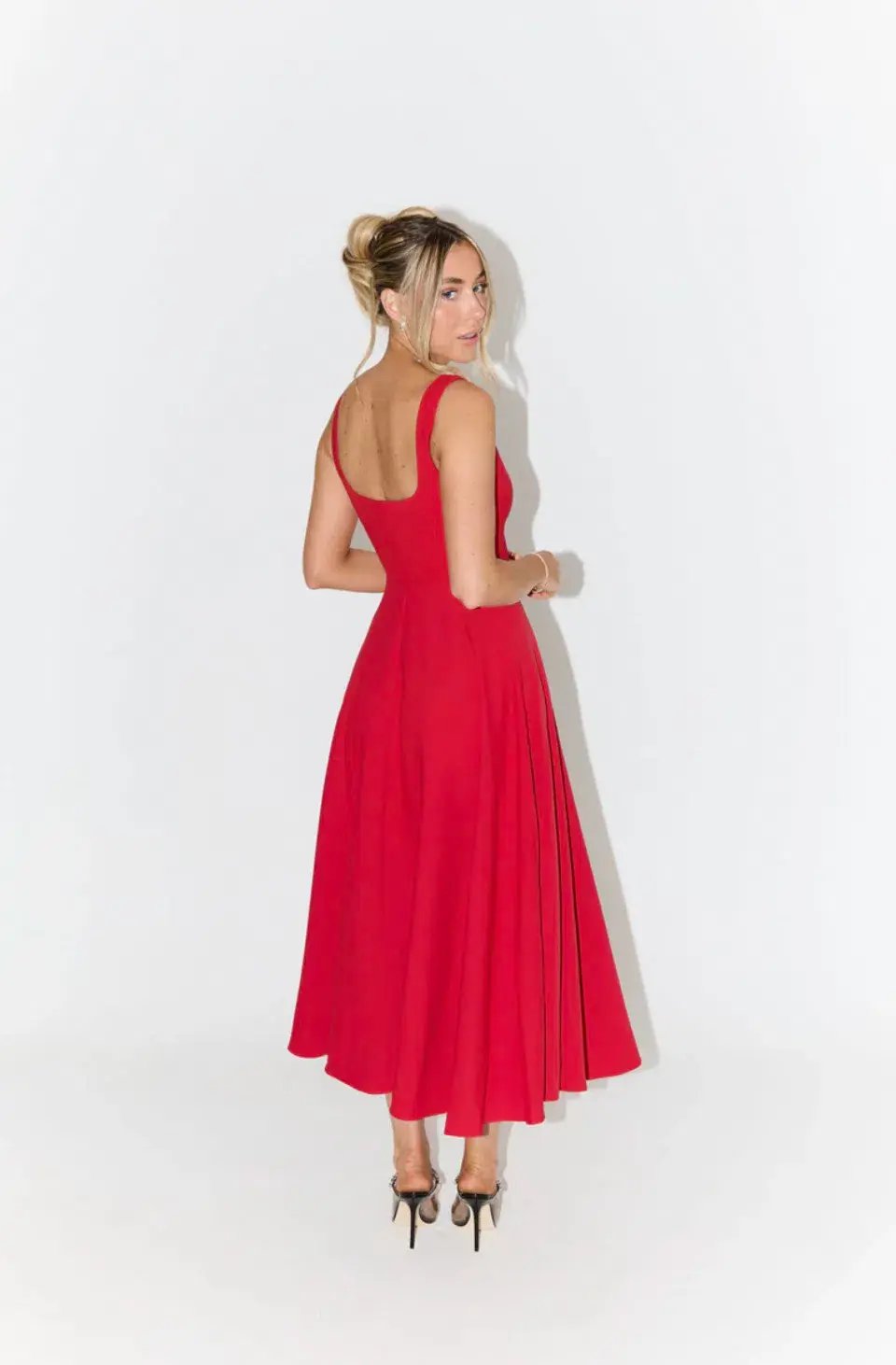 Odd Muse The Ultimate Muse High Waist Square Neck Midi Dress Red Size 10 photo 3