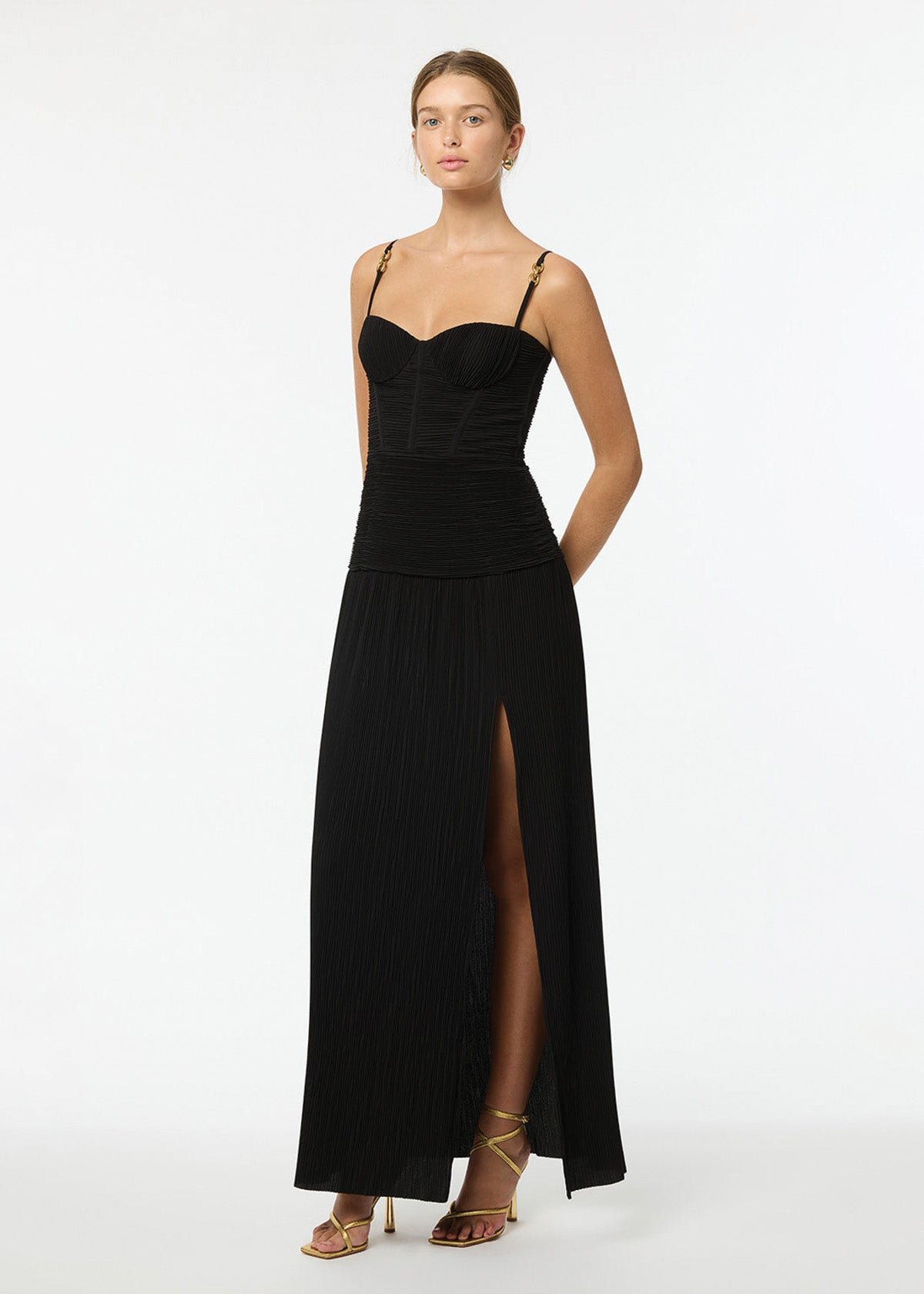 Double Time Pleat Dress in Black photo 2