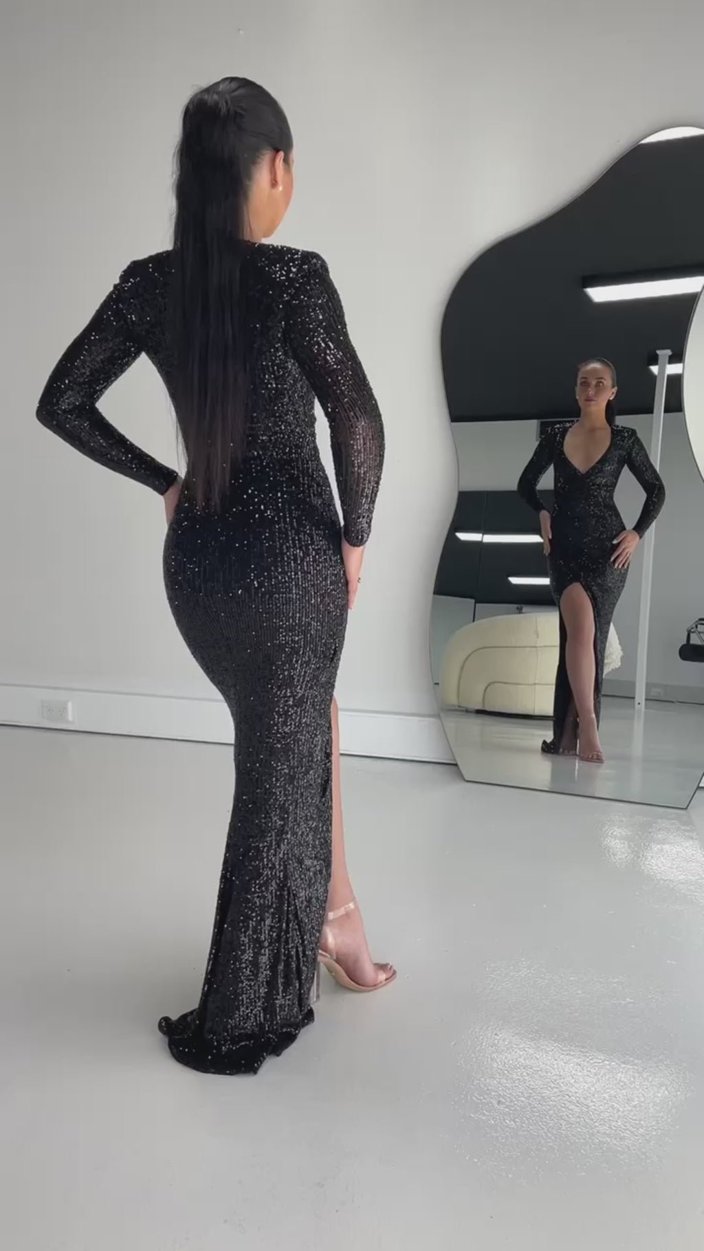 Selena Long Sleeve Gown in Black photo 4
