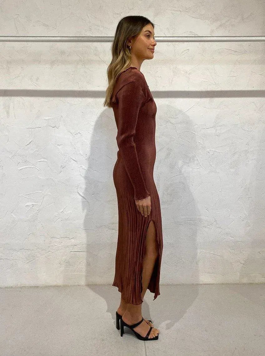 L'Idee Soiree One Shoulder L/S Dress Brown Size 6 photo 6