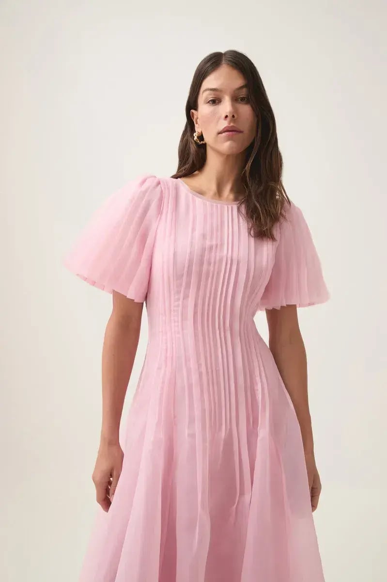 Aje Nova Pleated Midi Dress Chalk Pink Size AU 12 photo 3