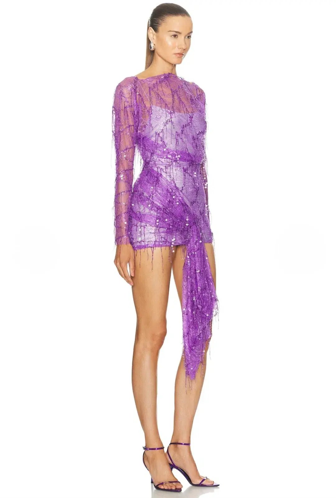 Christopher Esber Encased Beaded Ivy Lace Long Sleeve Mini Dress Grape Size 12 photo 2
