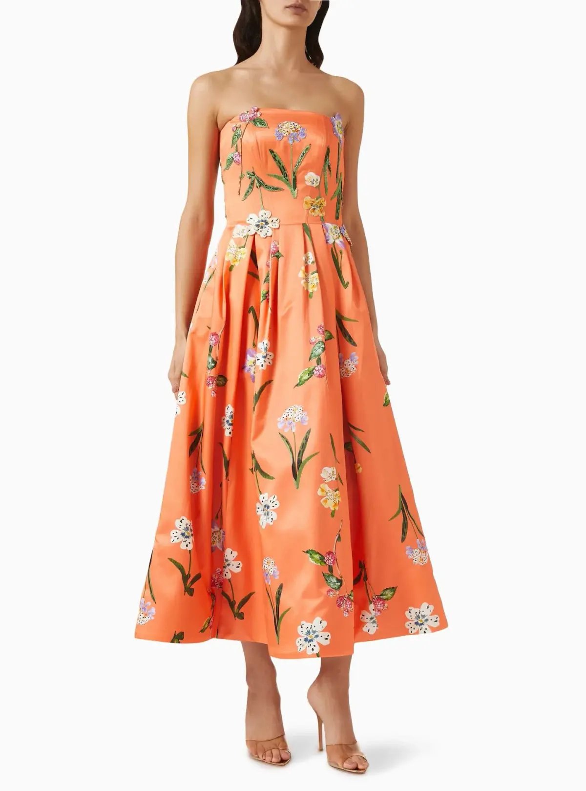 Leo Lin Lynn Bustier Midi Dress in Wild Flower in Coral Size 8 photo 5