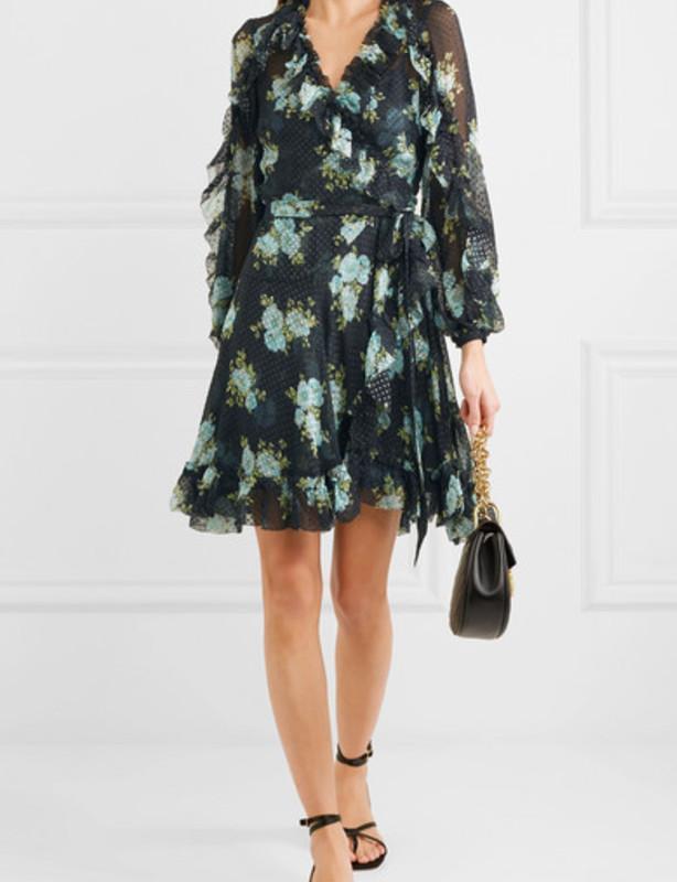 Zimmermann Whitewave Ruffle Wrap Dress Navy Poppy Floral Size 1 / AU 10 photo 2