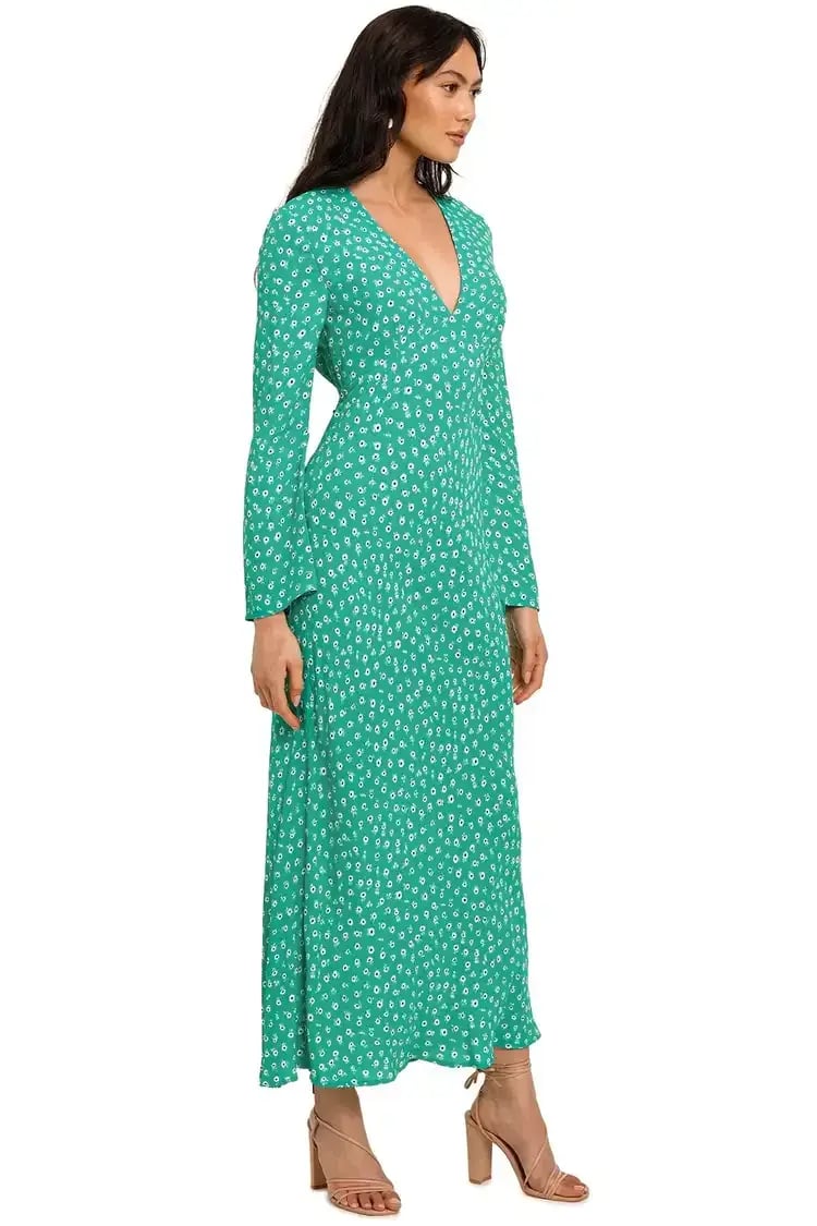 Rixo London Arielle Flared Sleeve Midi Dress Green Floral Size 8 photo 2