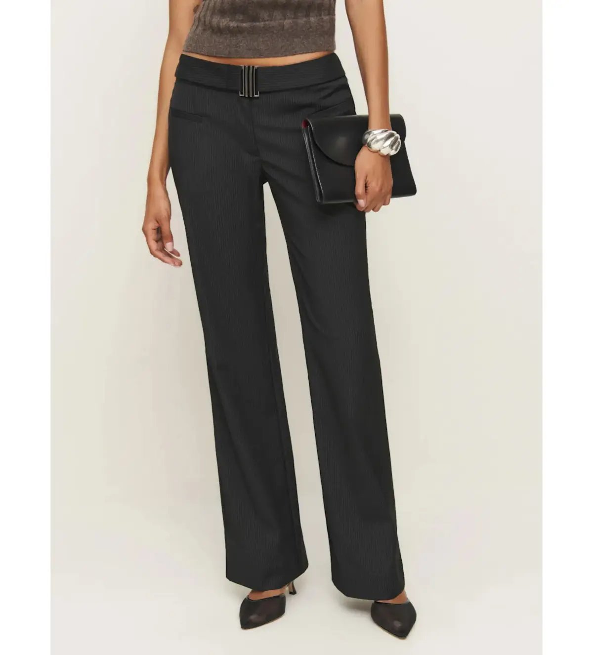 Reformation Cherie Low Waisted Pant Black Stripe Size AU 8 photo 4