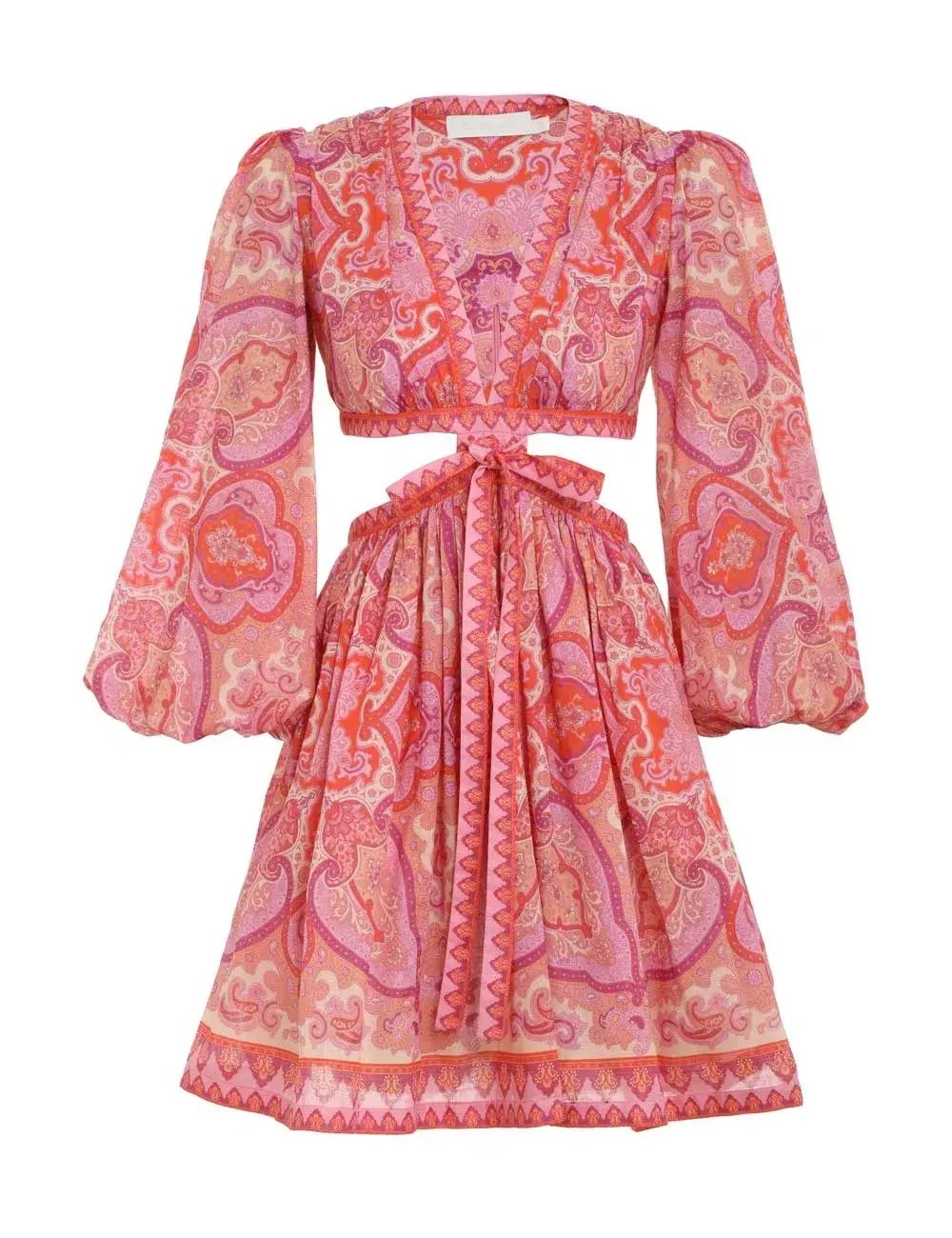 Zimmermann Halcyon Tie Front Mini Dress Pink/Purple Paisley Size 1 / AU 10 photo 3