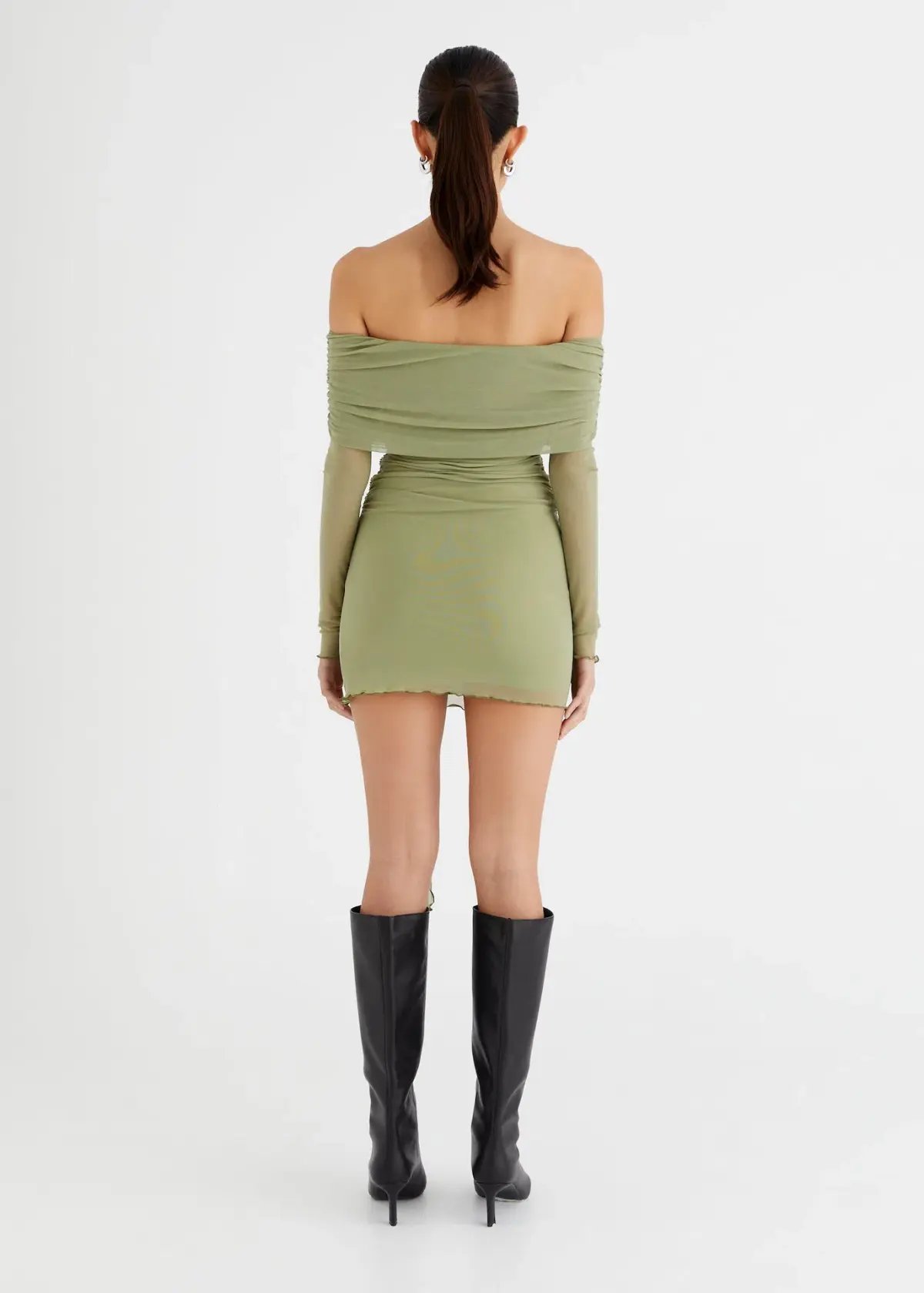 Benni Yasmin Off Shoulder Mini Dress Pistachio Green Size 12 photo 2