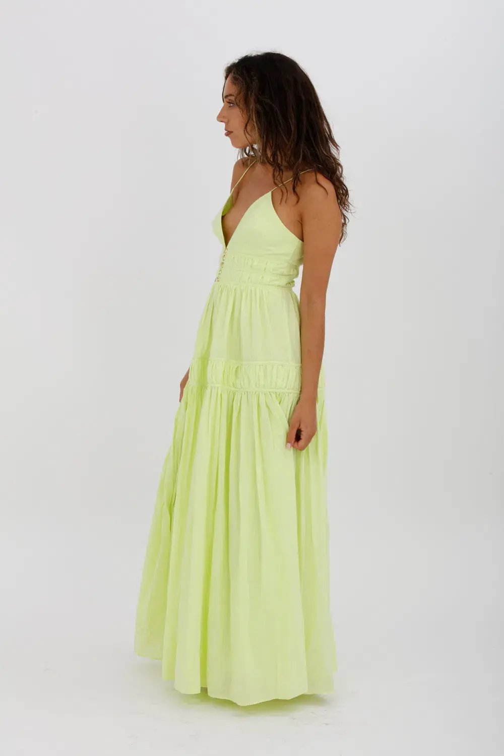 Aje Grace Tiered Midi Dress Pastel Yellow Green Size 10 photo 10
