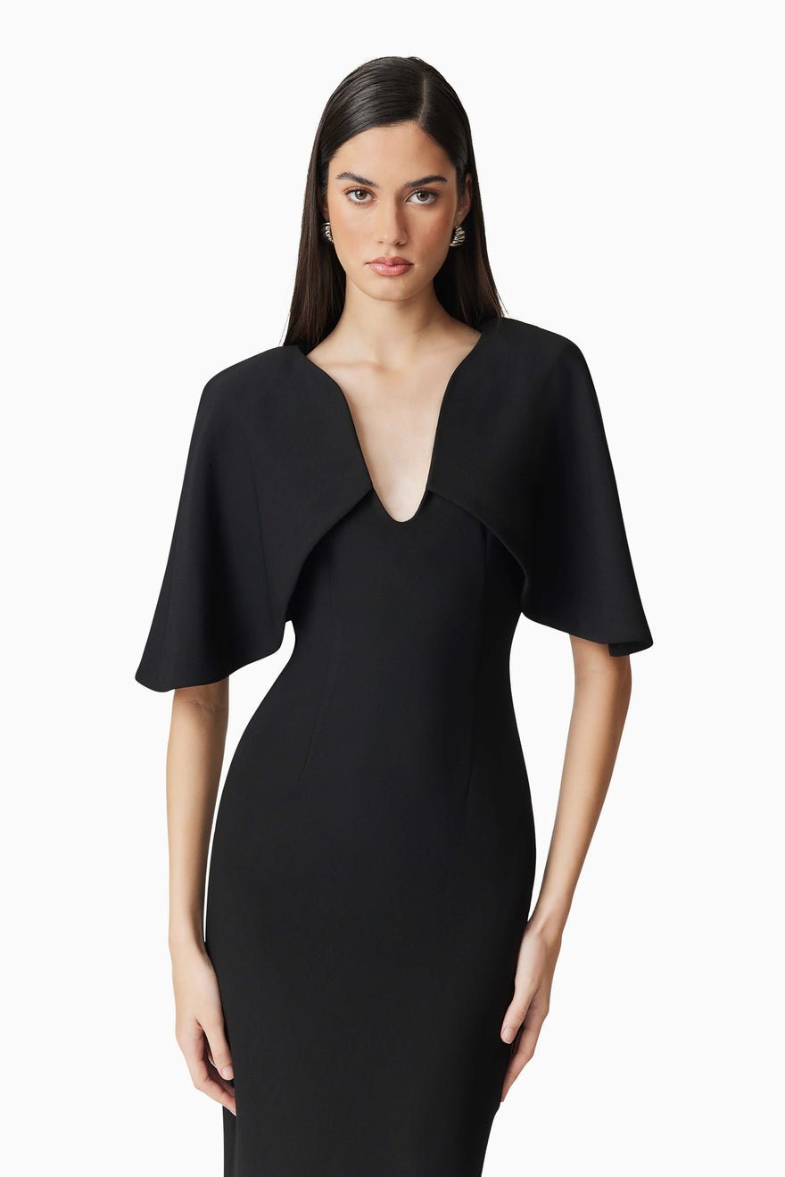 Elliatt Gia Cape Midi Dress - Black photo 4