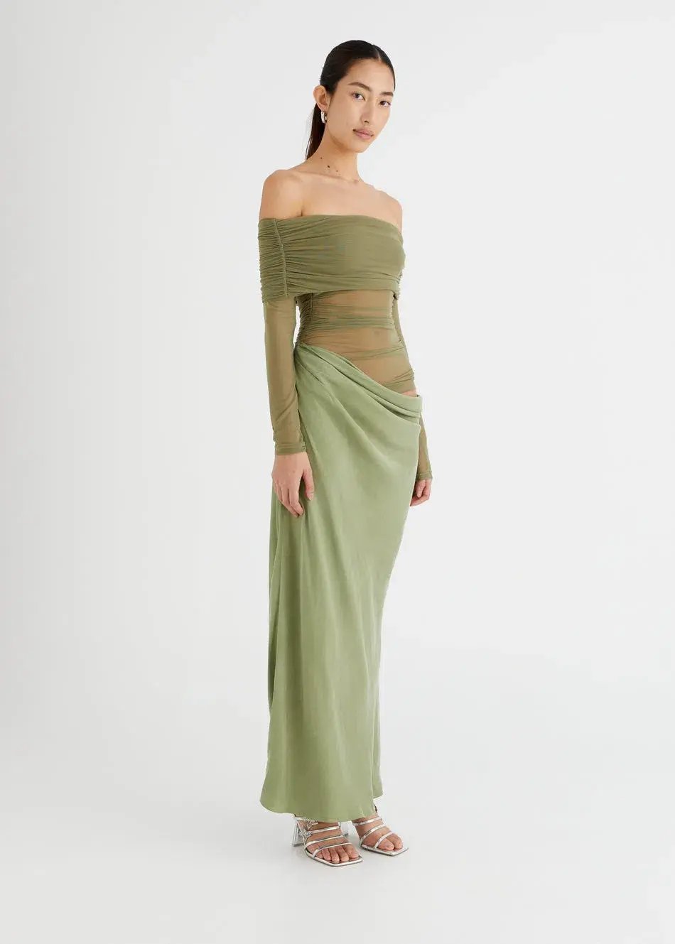 Benni Yasmin Off-Shoulder Maxi Dress Green Size 6 photo 2