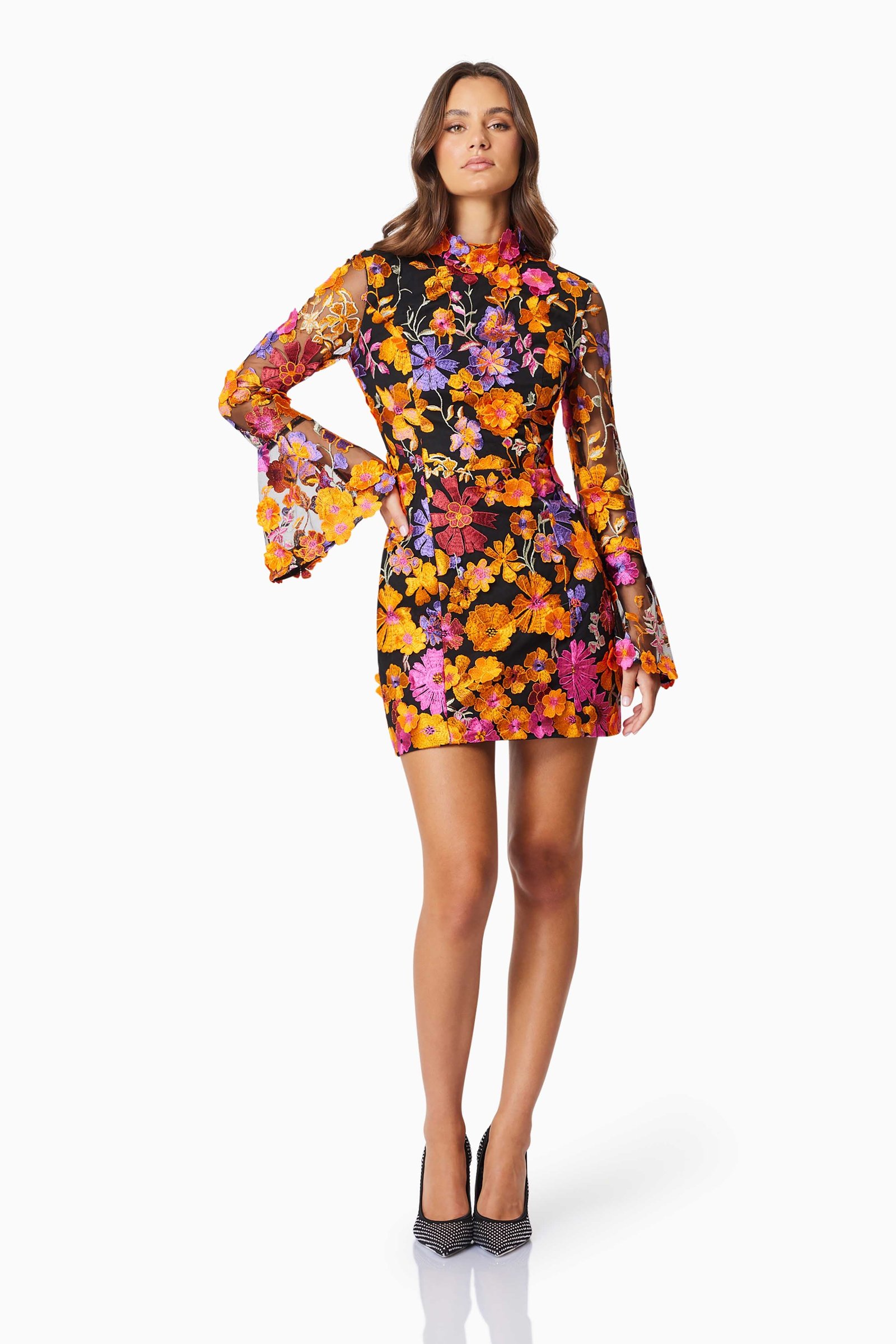 ELLIATT ALESSANDRA LONG SLEEVE MINI DRESS - ORANGE MULTI photo 4