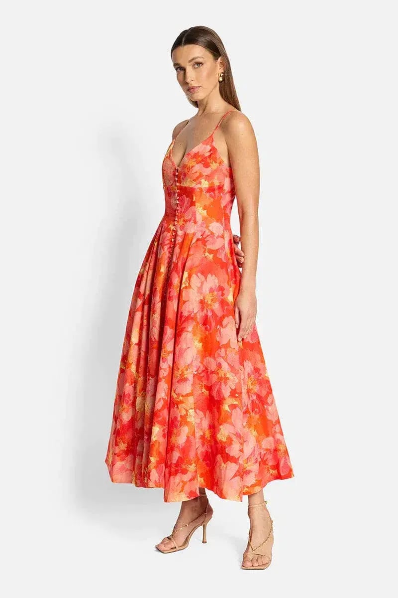Sofia The Label Evie Midi Dress Red/Pink Floral Size 6 photo 4