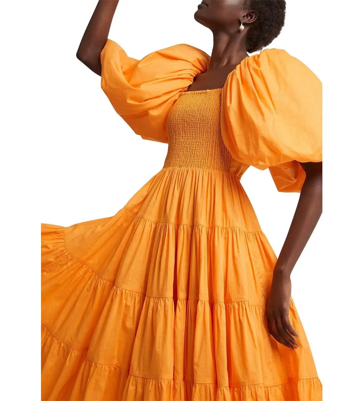 Aje Cherished Puff Sleeve Midi Dress Orange Size AU 10 photo 4