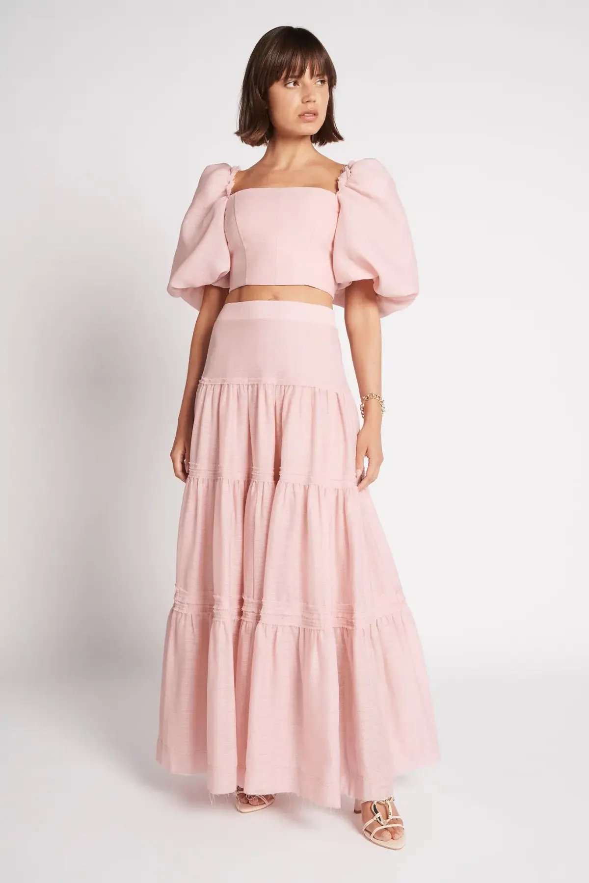 Aje Esme Puff Sleeve Cropped Top and Imprint Maxi Skirt Set Dusty Pink Size 8 photo 2