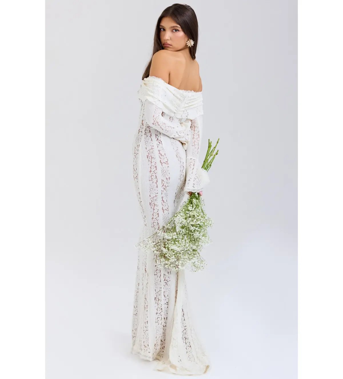 House of CB Belle  Lace Off Shoulder Maxi Dress Vintage Cream Flora Size XS/Au 6 photo 2