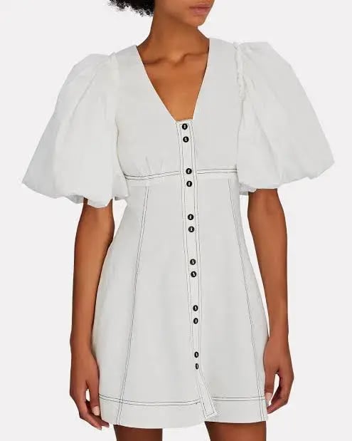 Aje Cherished Puff Sleeve Linen Mini Dress White Size 16 photo 2