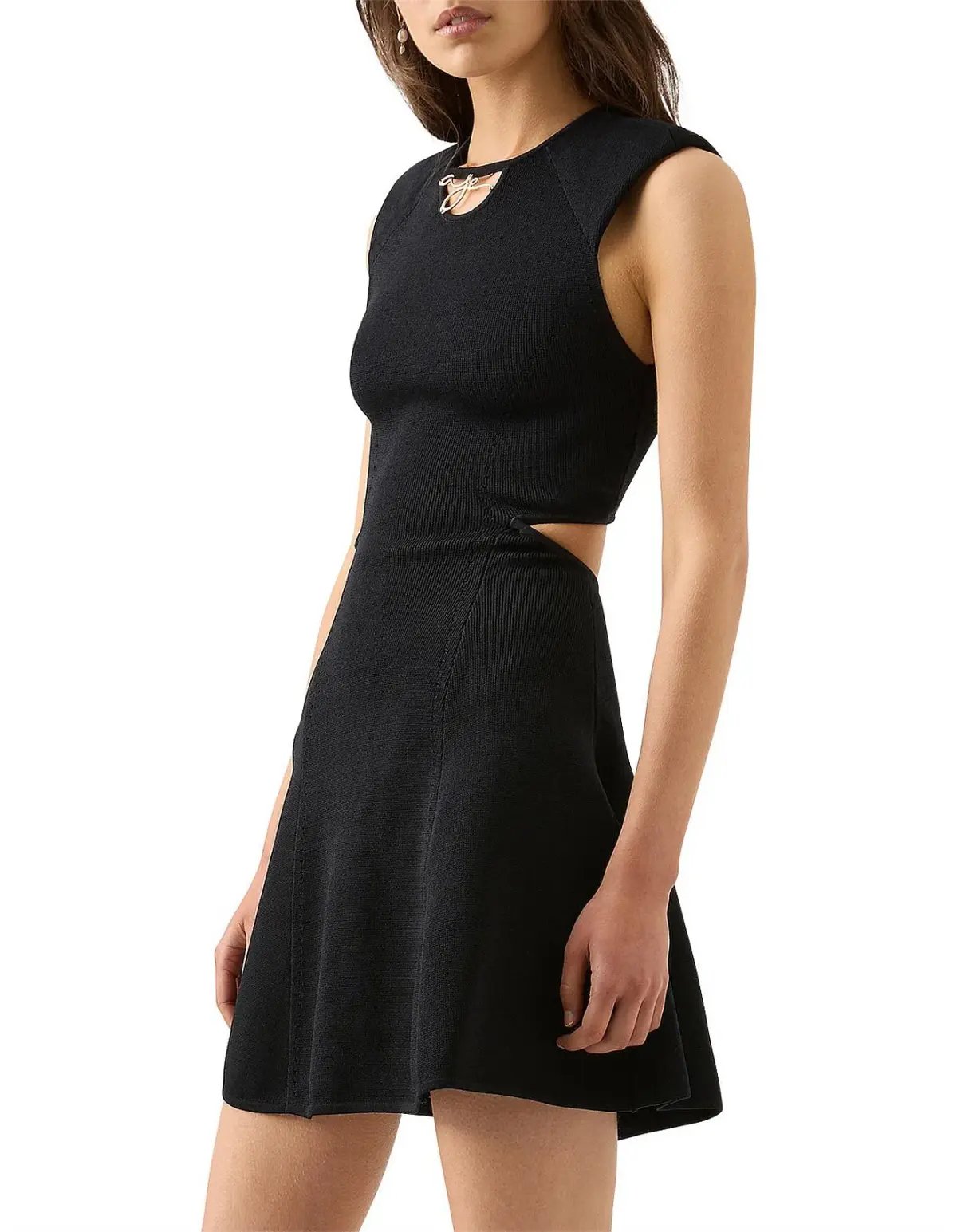 Aje Lena Cut Out Knit Mini Dress Black Size 10 photo 2