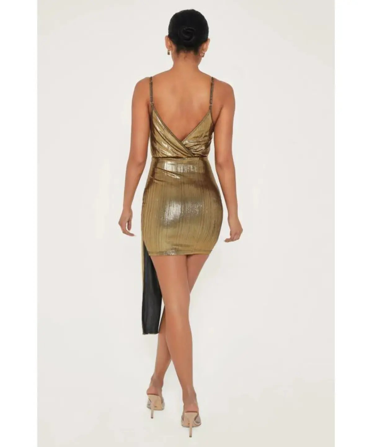 Meshki Dante Drape Wrap Mini Dress In Gold Size S / AU 8 photo 5
