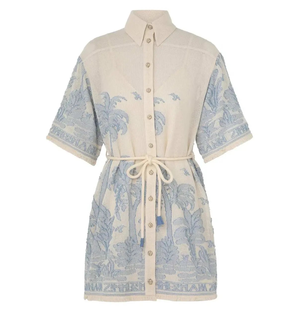 Zimmermann Ottie Palm Mini Dress in Cream/Blue Size 0 / AU 8 photo 3