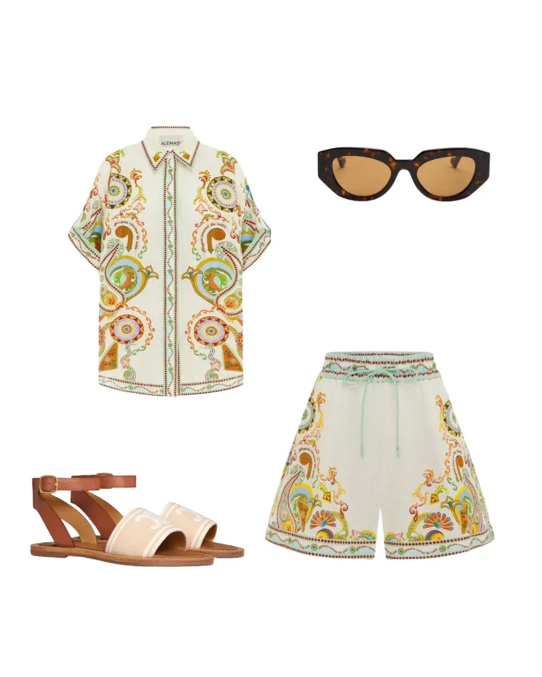 Pinball Linen Shirt and Short Set Multi Print Size 12 photo 3