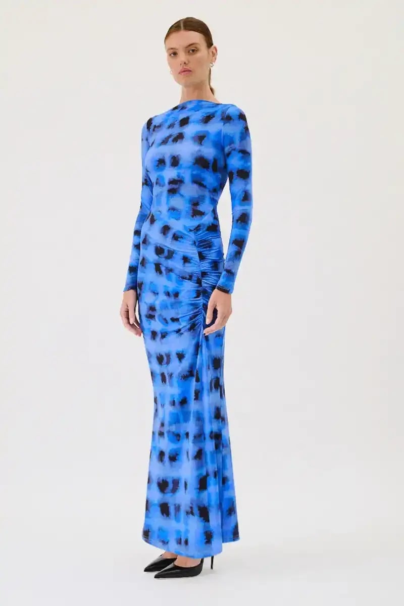 Suboo Shibori Long Sleeve Rouched Maxi Dress Blue Size M / AU 10 photo 2