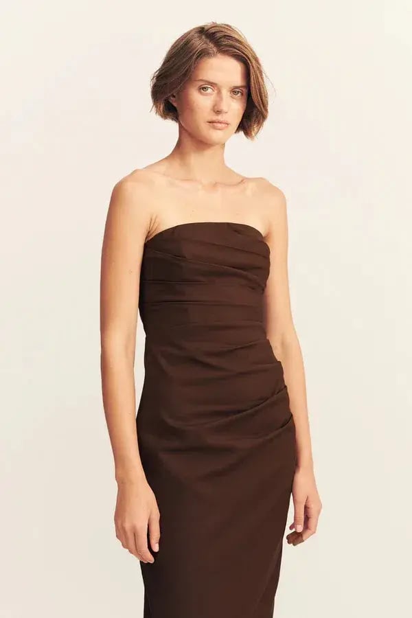 Shona Joy Lani Strapless Draped Maxi Dress Espresso Size AU 14 photo 5