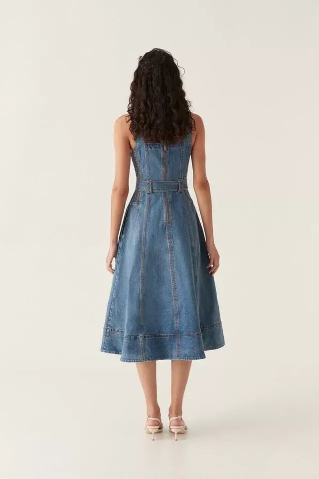 Aje Clay Denim Midi Dress 90s Wash Size AU 14 photo 2