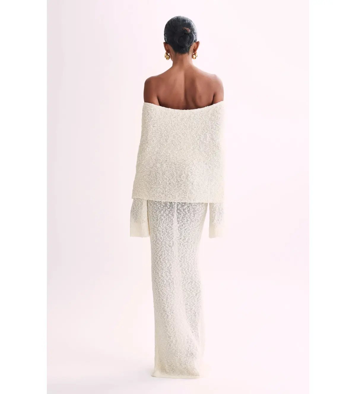 Meshki Marisol Off Shoulder Boucle Maxi Dress in Ivory Size L / AU 12 photo 5