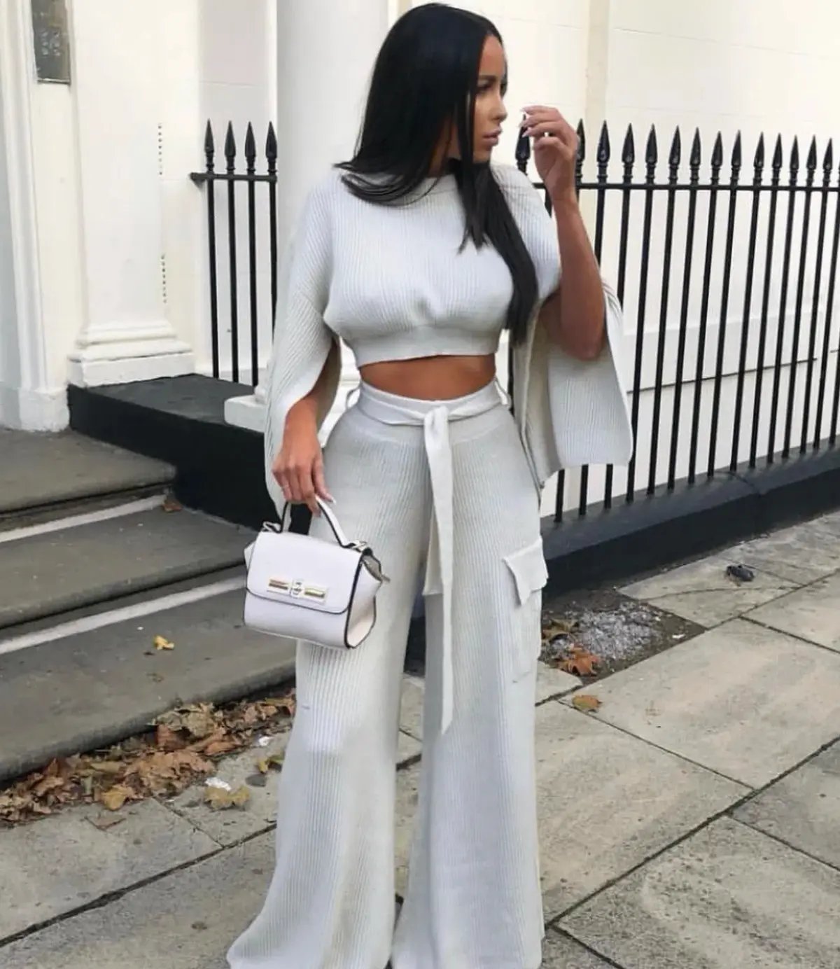 House of CB Zaria Ribbed Sweater and McKenzie Utility Trousers Set Oatmeal Size XS/S photo 2