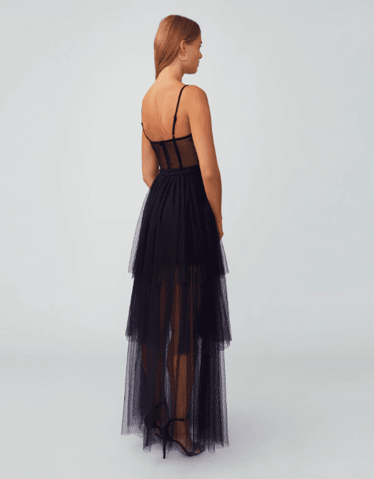Fame and Partners, Black Corset Tiered Gown photo 3