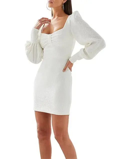By Johnny Balloon Sleeve Mini Dress White Size 12 photo 2