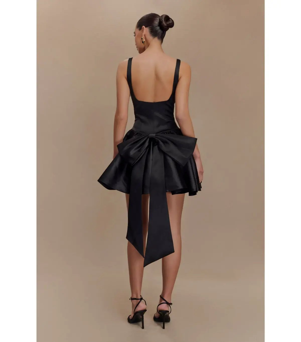 Meshki Felicia Satin Mini Dress With Bow in Black Size 8/S photo 4