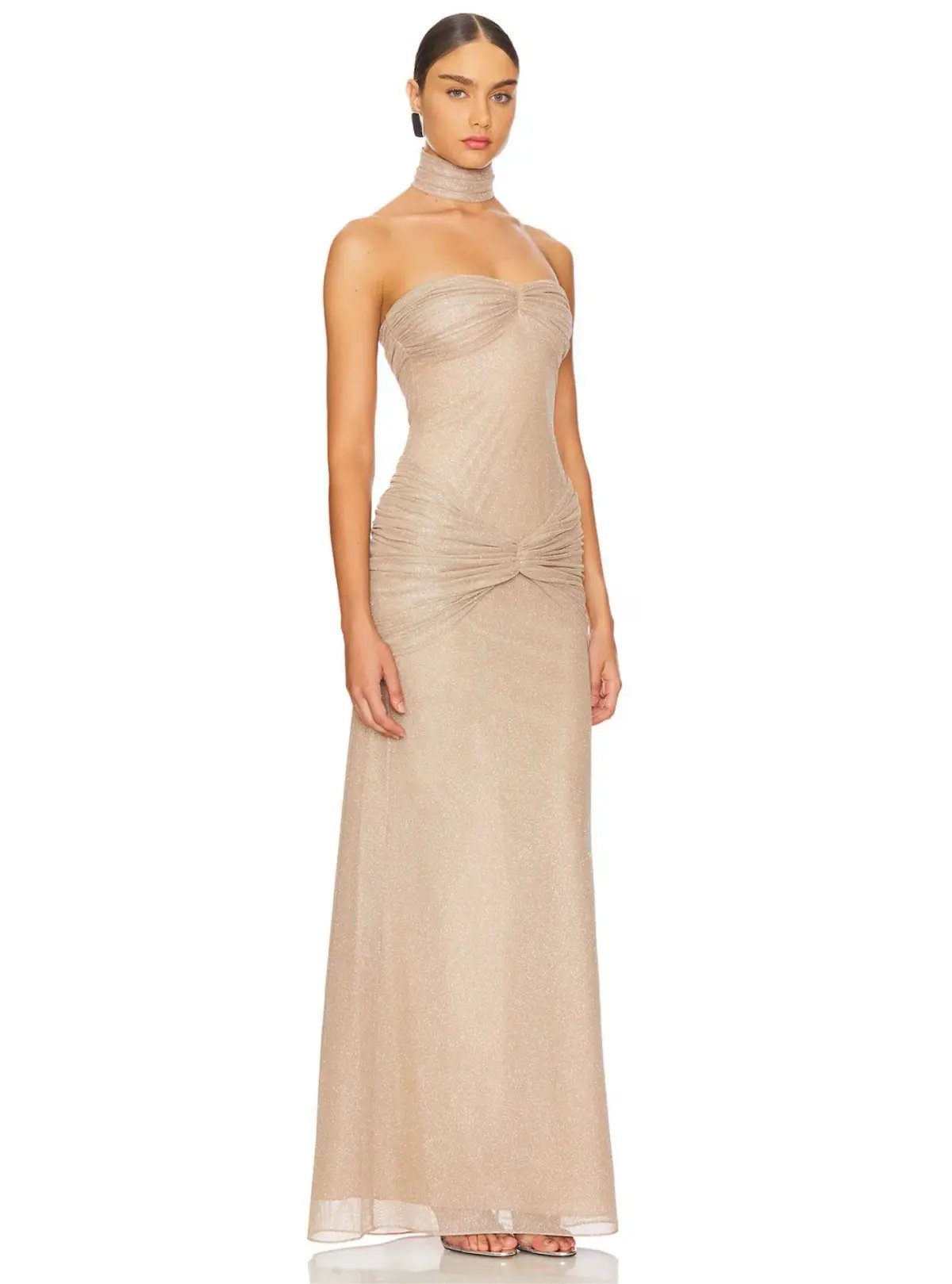 Mirror Palais Starlite Glitter Mesh Maxi Dress Diamond Sand Size S / Size AU 8 photo 2