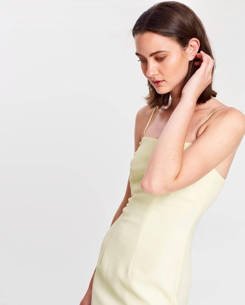 By Johnny Sorbet Yellow Structured Strappy Midi Dress Size 10 photo 2