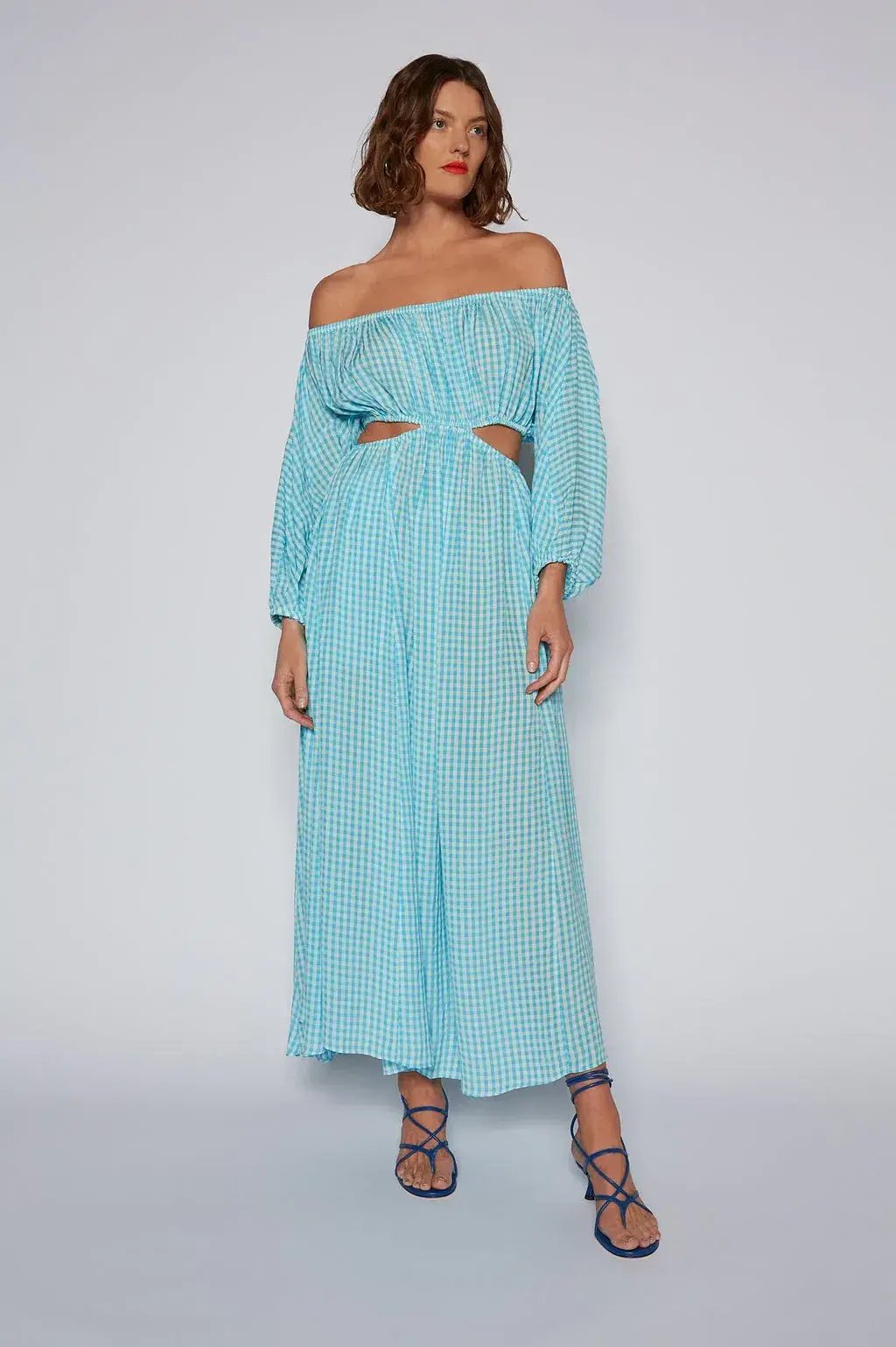 Scanlan Theodore Gingham Cutout Dress in Blue Size 8 photo 2
