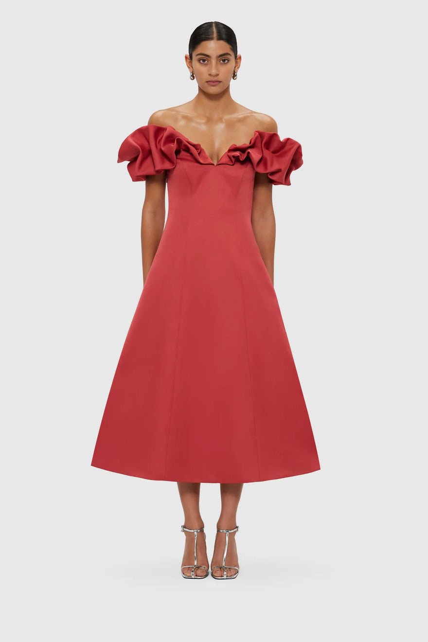 Leo Lin Annie Off Shoulder Frill Midi Dress - Mulberry photo 4