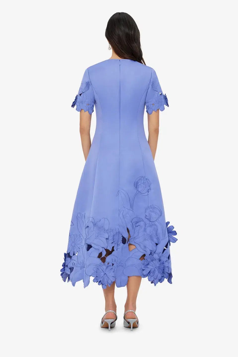 Leo Lin Caroline Applique Short Sleeve Midi Dress Moonlight  Size 8 photo 4